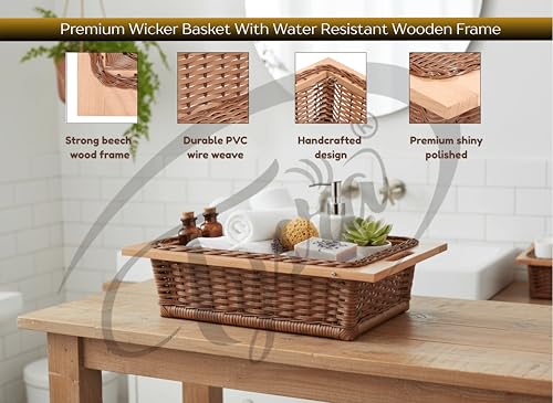 Image of Wicker Baskets For Modular Kitchen | Wood-Pvc Pull Out Basket With Handle|Large Square Shape Storage Baskets for Onion, Potato & Fruits (22.25W(564mm)X20Lx6H Inches (Dark Brown(Double Partition)