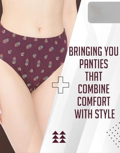 Image of Women's Plus Size Briefs | Full Coverage, 100% Super Soft Cotton, Mid Waist | Inner Elastic Waistband | Underwear, Innerwear, Panties | Print (Pack of 3)