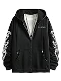 GORGLITTER Men's Y2K Graphic Zip Up Hoodies Streetwear Designer Baggy Pullover Hooded Sweatshirts Jacket Black Large