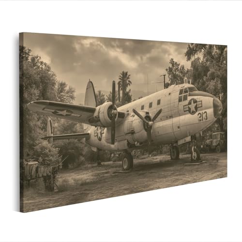 islandburner Impression sur toile Motif avion majestueux vintage Décoration de bureau pour les amateurs d'aviation – Edition R1