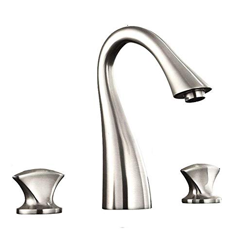 Preisvergleich Produktbild JRUIA Nostalgie Retro 3-loch waschtischarmatur Bad Wasserhahn zweigriff mischbatterie Waschbecken Armatur Badarmatur f.Badezimmer aus Messing Komfort-Höhe 12cm (Gebürsteter Nickel)