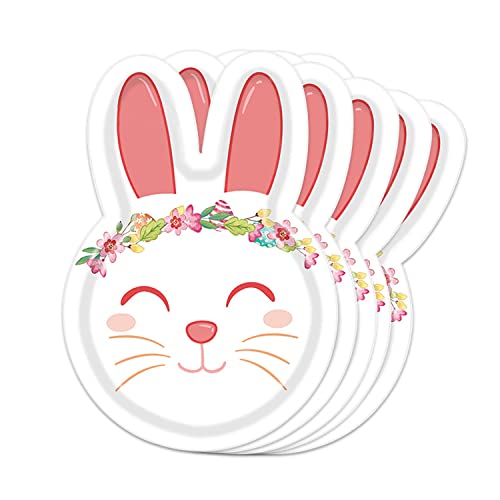Dulousia Easter Bunny Plates - 18Pcs 9Inch Biodegradable Pink Rabbit Party Paper Plates For Cakes, Dessert, Snack, Fruits, Baby Shower, Kids Birthday, Baby Shower, Spring Event Decor #TOP2
