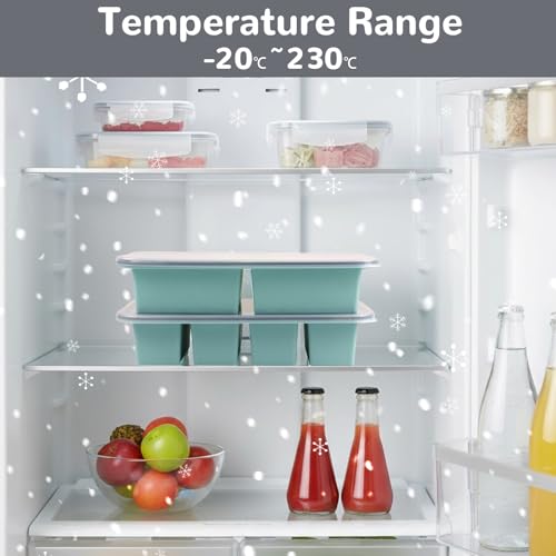 DRADERCH 2 Stück Silikon Gefrierform, 2000ml Extra Große Einfrieren Behälter mit Deckel, Gefrierbehälter Souper Cubes Set, Eiswürfelform Silikon für Suppe Brühe Sauce Eiswürfel BPA-free(4+2 Kavität)