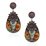 Rustic Couture's Western Country Earrings Jewelry for Women Statement Sunflower Wood Big Dangling Earrings RCE-1046BZ
