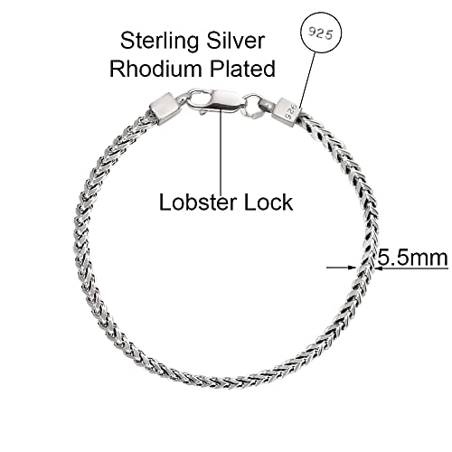 Savlano 925 Sterling Silver Rhodium Plated 3.5MM, 5.5MM Franco Square Box Chain Bracelet for Men-Made In Italy Comes with a Gift Box2