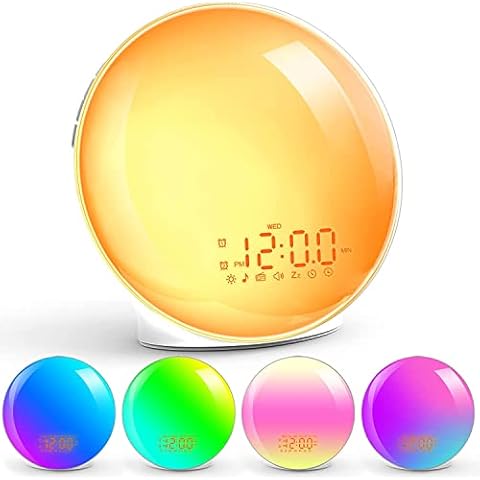 Lichtwecker Wake Up Light mit Doppelalarme 7 Farben&RGB Tageslichtwecker Stimmungslicht 20 Helligkeiten Nachtlicht 8 natürliche Klingeln Sonnenaufgang Simulation Cover