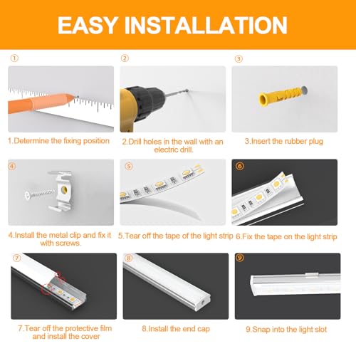 Profilé LED aluminium U 1m Angdarun pack de 12 avec diffuseur - 6