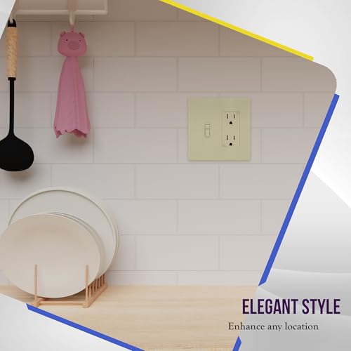 Image of ENERLITES Combination Toggle Light Switch /Decorator Light Switch Plate, Double Switch Wall Plate, Standard Size 2-Gang 4.68 inch x 4.73 inch, Polycarbonate Thermoplastic, Gloss Finish, SI881131-I, Ivory