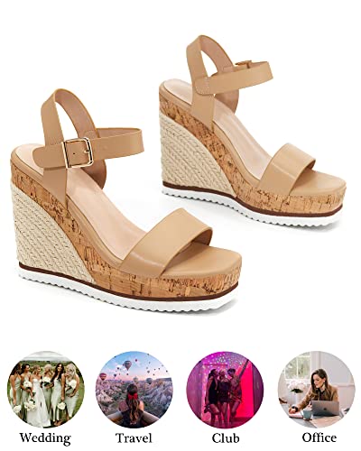 Image of Coutgo Women's Espadrille Wedge Platform Sandals Open Toe Ankle Buckle Strap Casual Summer Shoes