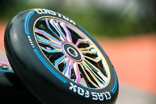 Clas Fox Pro Scooter Wheels 120X30Mm - Scooter Wheels 120Mm Pair - Set Of 2 - Pro Scooter Wheels Bearings Installed - Scooter For Kids - Scooter Parts (Black-Rainbow) #TOP6