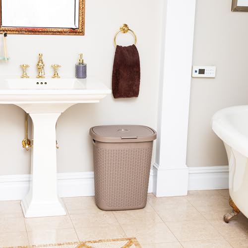 Mind Reader Slim Laundry Hamper with Lid, 40L Clothes Basket, Premium Wicker Design, Plastic, Tan by Mind Reader - Image 6
