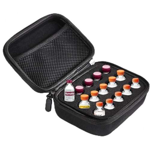 Bacteriostatic Water Peptide Vial Case Holds 15x10ml Vials EVA Hard Shell Travel Storage Box Freezer Safe GLP-1 Medication Organizer Black (Black)