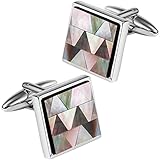 Cufflinks for Men with Mother of Pearl Stone, Silver Color Cuff Links for Frech Shirt, Classical Cufflink for Men's Gift