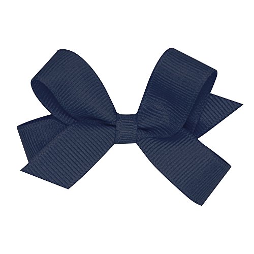Wee Ones Girls' Classic Grosgrain Hair Bows with Plain Wrap Center, No-Slip Hair Clip, Handmade, Navy, Tiny