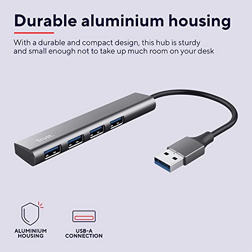 Trust Halyx USB Hub 4-Port USB-A 3.2 Gen 1, 5 Gbps Data Transfer Speed, Thin and Compact Data Hub, Plug & Play - Image 3