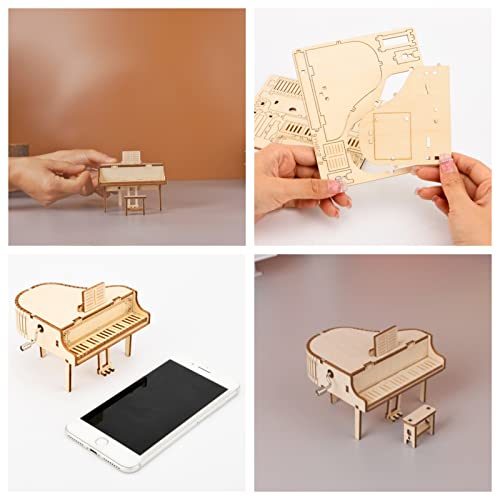Yii Wmoc 3D Wooden Puzzle Music Box Piano, Hand Crank Music Box,Teaser Science And Education Education Diy Kits 3D Puzzles For Adults (Piano) #TOP3