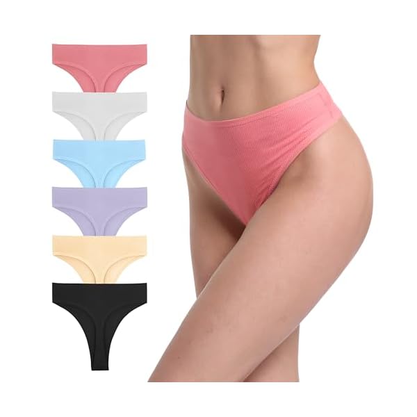 41eDMXqmZzL. SS600 - GAREDOB Tanga de Cintura Alta con Control de Abdomen para Mujer, Paquete de Ropa Interior de algodón y Elastano sin Costuras Laterales