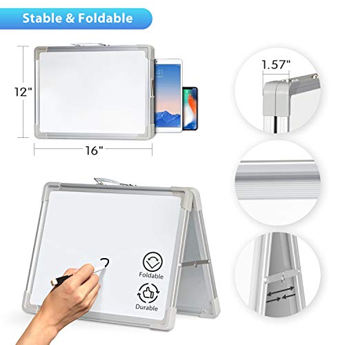 Small Dry Erase White Board, ARCOBIS 12"X16" Magnetic Portable White Board Double-Sided Desktop Foldable Whiteboard Easel for Classroom Home Office