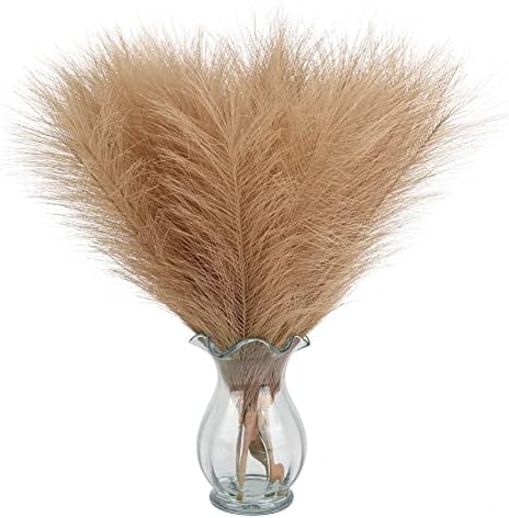 6 Pcs Artificial Pampas Grass Brown 18'' (45 cm) Pampas Grass Plants Fluffy Artificial Pampas Grass Flowers for Boho Home Wedding Decor Flower Arrangement Vase Fillings