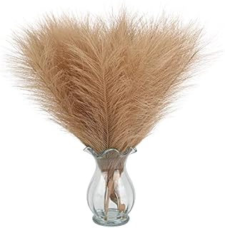 6 Pcs Artificial Pampas Grass Brown 18'' (45 cm) Pampas Grass Plants Fluffy Artificial Pampas Grass Flowers for Boho Home Wedding Decor Flower Arrangement Vase Fillings