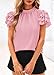 KIRUNDO Blouses for Women Dressy Casual 2026 Spring Summer Ruffle Short Sleeve Mock Neck Work Shirts Tops Fashion Clothing(Pink, X-Large)