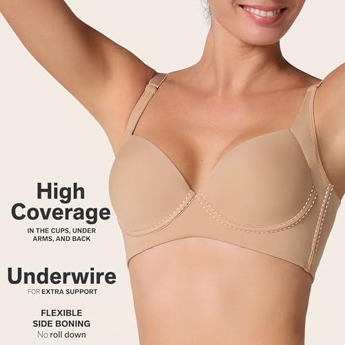 Image of Leonisa High Profile - Back Smoothing Bras for Women, Full Coverage Underwire Bra, Adjustable Hook & Eye Closure