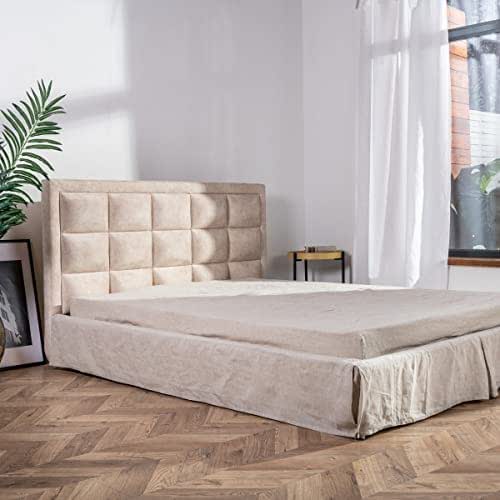 Tailored Linen Bed Skirt Box Pleated in Natural, White