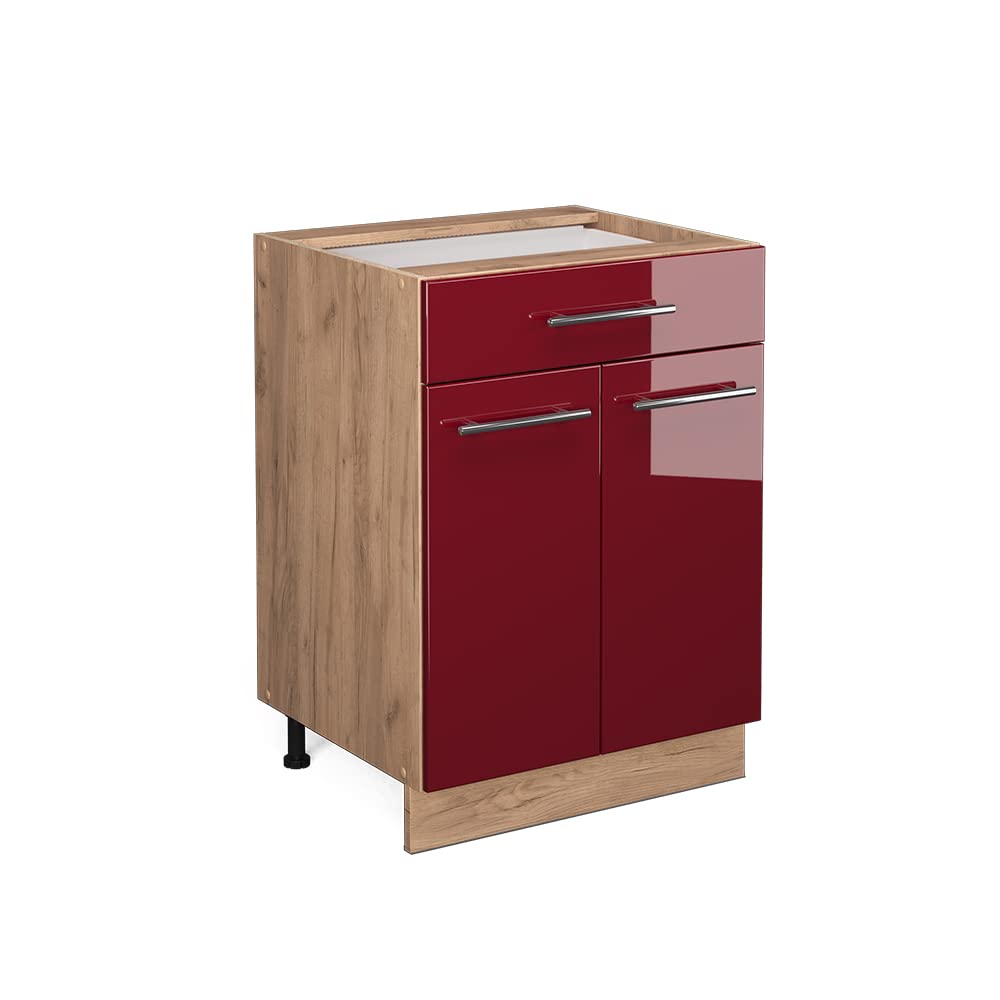 Vicco Kitchen base cabinet Fame-Line, Bordeaux High Gloss, 60 cm with drawer, without worktop, for combination with other modules from the Fame-Line series