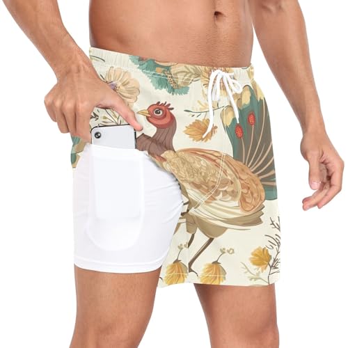 Turkey and Flowers Men's Swim Trunks with Liner Quick Dry Beach Shorts Swimwear Bathing Suit S-XXL4