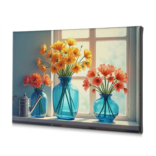 Tableau fleurs colorées sur fenêtre pour illuminer un salon sombre 40x60