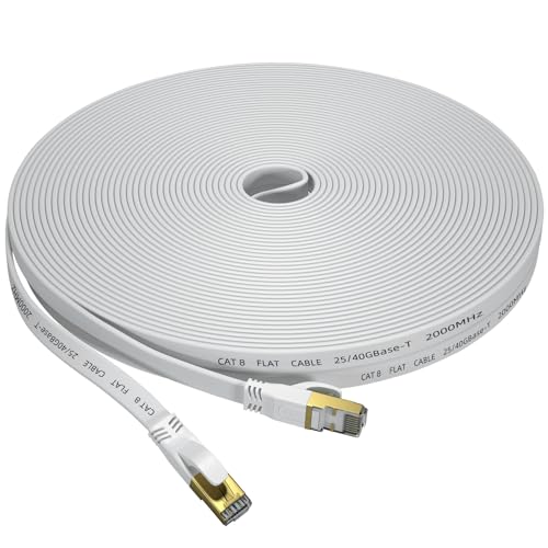Cat 8 Ethernet Cable 25 FT, Outdoor&Indoor High Speed Heavy Duty Network LAN Internet Cable,SFTP Gold Plated RJ45 40Gbps 2000Mhz Patch Cord, for Modem/Router/Gaming,Faster Than Cat7/Cat6/Cat5-White