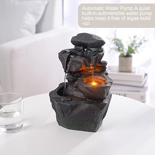 Kalona Relaxation Water Fountain Exquisite Rockery Fountains Unique Waterfall Fountains Zen/Meditation Soothing Sound Tabletop Fountains Home/Office Decor With Led Light(19081) #TOP2