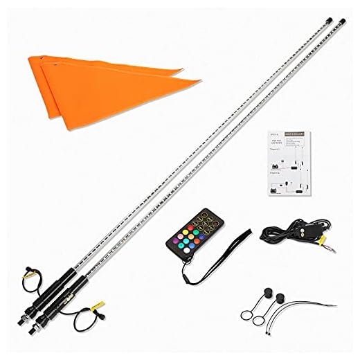 Kemimoto 2PC 5FT LED UTV ATV Whip Lights w/Flag, 366 Colors Modes, Wireless Remote Waterproof Whip Antenna Compatible with Polaris RZR Ranger Can Am Maverick Commander Compatible with Jeep ATV