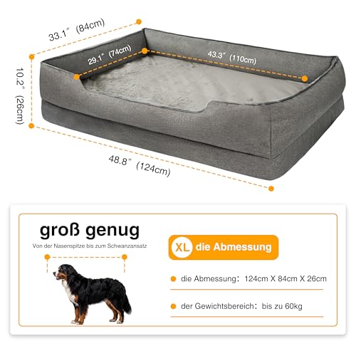 Zedelmaier Orthopädisches Hundebett für mittelgroße & Grosse Hunde, 124×84×26 cm, kratzfestes Hundekorb, Dicker Hundekissen, Hundekörbchen waschbar, ergonomisches Hundesofa mit abnehmbarem B-2