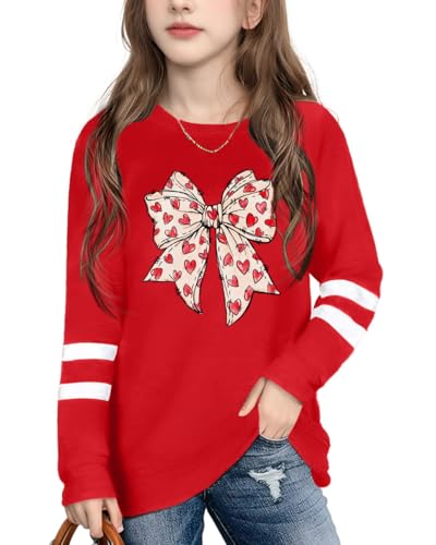 Image of Ithalt Kids Valentine Shirt Girls Valentines Shirts Cute Heart Graphic Long Sleeve Tee Tops 4-14y