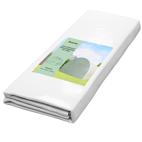 Outsunny Plásticos para Invernaderos 6x3x2 m Cubierta de Repuesto para Invernadero de Polietileno con 12 Ventanas y Puerta Enrollable Protección de Plantas para Jardín Blanco