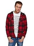 oodji Ultra Herren Baumwoll-Hemd mit Kapuze, Rot, 46-48