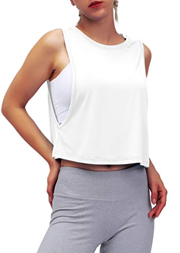 Mippo Womens Mesh Back Workout Crop Tops Loose Fit Gym Running Tank Tops3