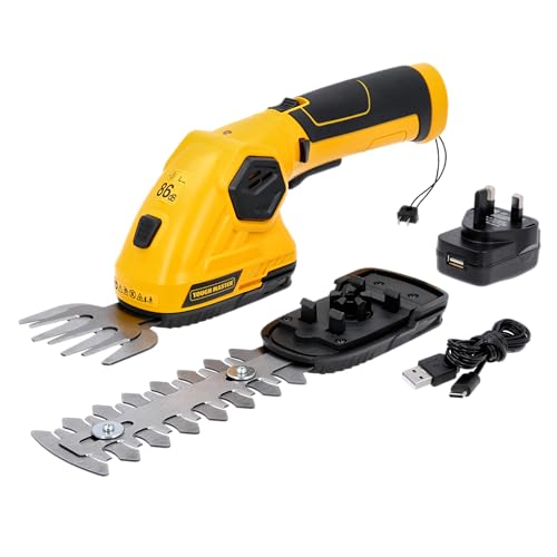 Cordless Hedge Trimmer Grass Shear 2 in 1 8.0V 2000mAh Lithium-Ion Battery 2 Switchable Blades Lightweight Handheld Garden Cutter for Grass Lawn Shrub TOUGH MASTER