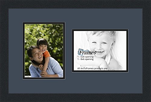 ArtToFrames Collage Photo Frame Double Mat with 2-6x8 Openings and Satin Black Frame