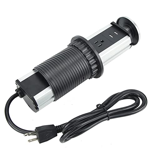 Raising Power Strip Trådlösa Laddningsstationer, Infällbart Dold Infällt Eluttag med 3 US-uttag och 2 USB-portar för Köksö, Bänkskiva, Konferensbord