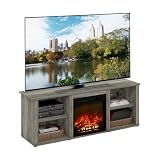 Furinno Classic 60 Inch TV Stand with Fireplace, French Oak Grey