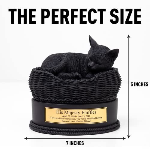 image for Perfect Memorials Custom Engraved Black Cat in Basket Cremation Urn (2