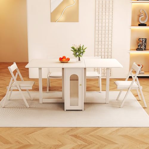 QUDEX Mesa de Comedor telescópica, Mesa de Comedor Extensible Plegable, Mesa Plegable, con Ruedas, Mesa Auxiliar Extensible Plegable, Mesa de Comedor, práctica, Sencilla, Elegante 140x80x75cm White