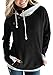 Produktbild Hiistandd Damen Kapuzenpullover Hoodie Langarm Sweatshirt Kontrastfarbe Warm Pulli, Schwarz, L