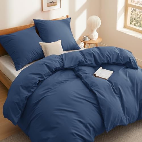 BEDSURE Bettwäsche 135x200 Baumwolle 4tlg. - Blau Set 2x80x80 Kissen | 100% Baumwolle Bettwäsche-Sets mit Reißverschluss, OEKO-TEX Zert, Weich, Sicher, Atmungsaktiv, Hautfreundlich