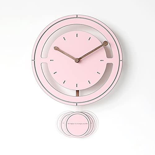 GJFZMD Wandkunst Wanduhr Modernes und einfaches rundes Pendel Wanduhren Walnusszeiger Mute Design for Wohnzimmer Büro Kitchen & Home Dekor Geschenk (Color : Pink, Size : 12inch) Cover