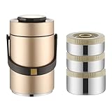 BDHD 保温ス プ容器 ステンレスランチジャ 2段 3段 大型フード ジャ 真空304 弁当箱 シルバ お弁当箱 保温弁当箱ランチジャ ランチボックス 通勤 運動会 通学 キャンプ (ゴールデン,2L)
