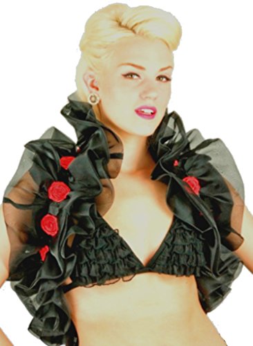 Starline Lingerie Organza Shawl Wrap para bodas noche desgaste bailes y partes Negro Black with red rosettes Talla única
