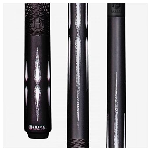 LUCASI LP20 Cue, Midnight Black, Floating Imitation Bone/Silver Crush Inlay Points, Pinnacle Carbon Fiber Composite Shaft